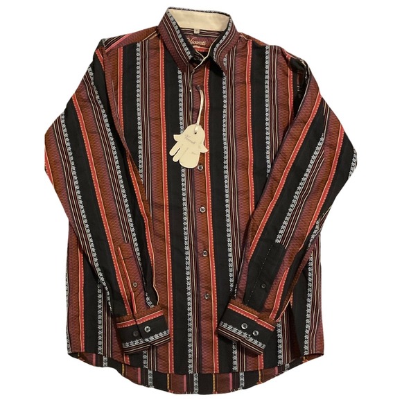 Visconti Uomo Other - Visconti Uomo Mens Mercerized Cotton Striped Button Down Shirt Black Burgundy M